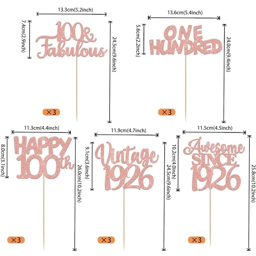 Happy 100th Cake Toppers (1925!) - Rose Gold